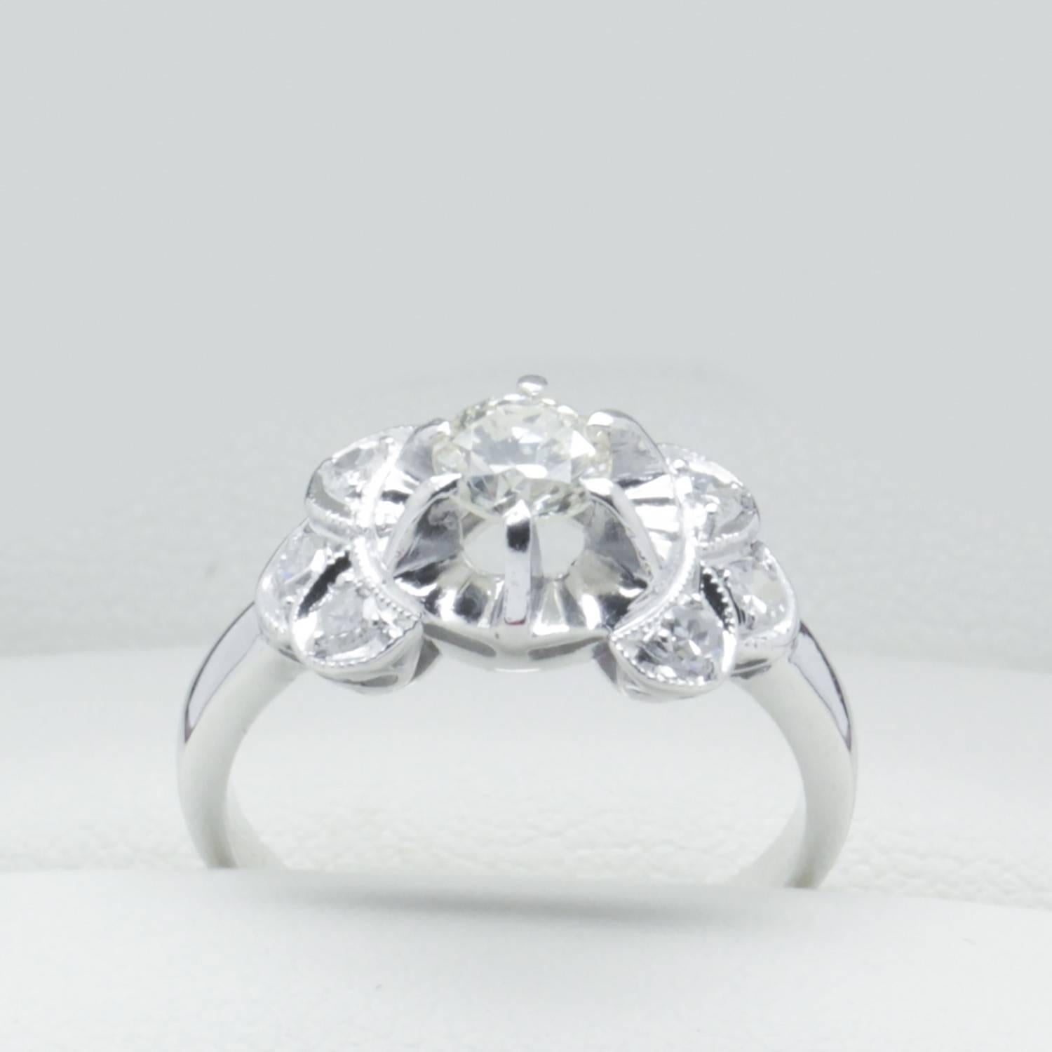 Art Deco Diamond Engagement Ring, Handmade Antique 1940s Ring For Sale 5