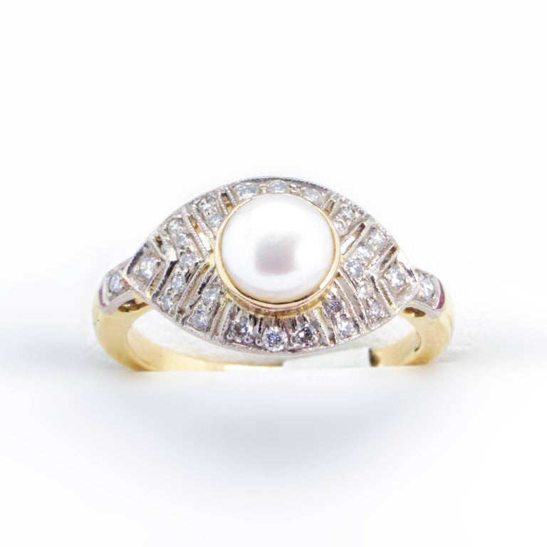 Vintage Pearl and Diamond Engagement or Cocktail Ring For Sale at 1stDibs