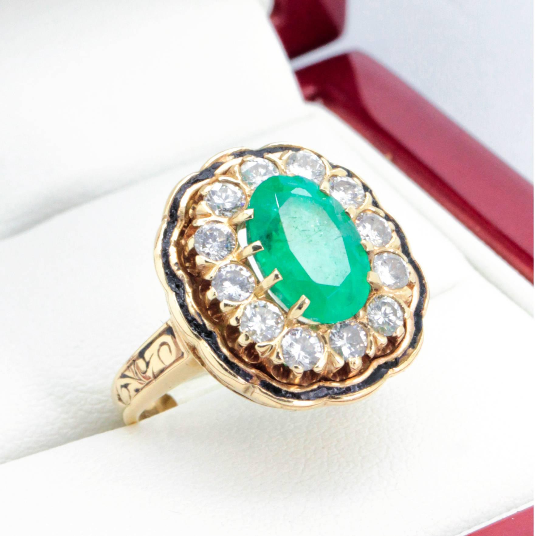 Vintage Emerald and Diamond Cluster Cocktail Ring For Sale 3