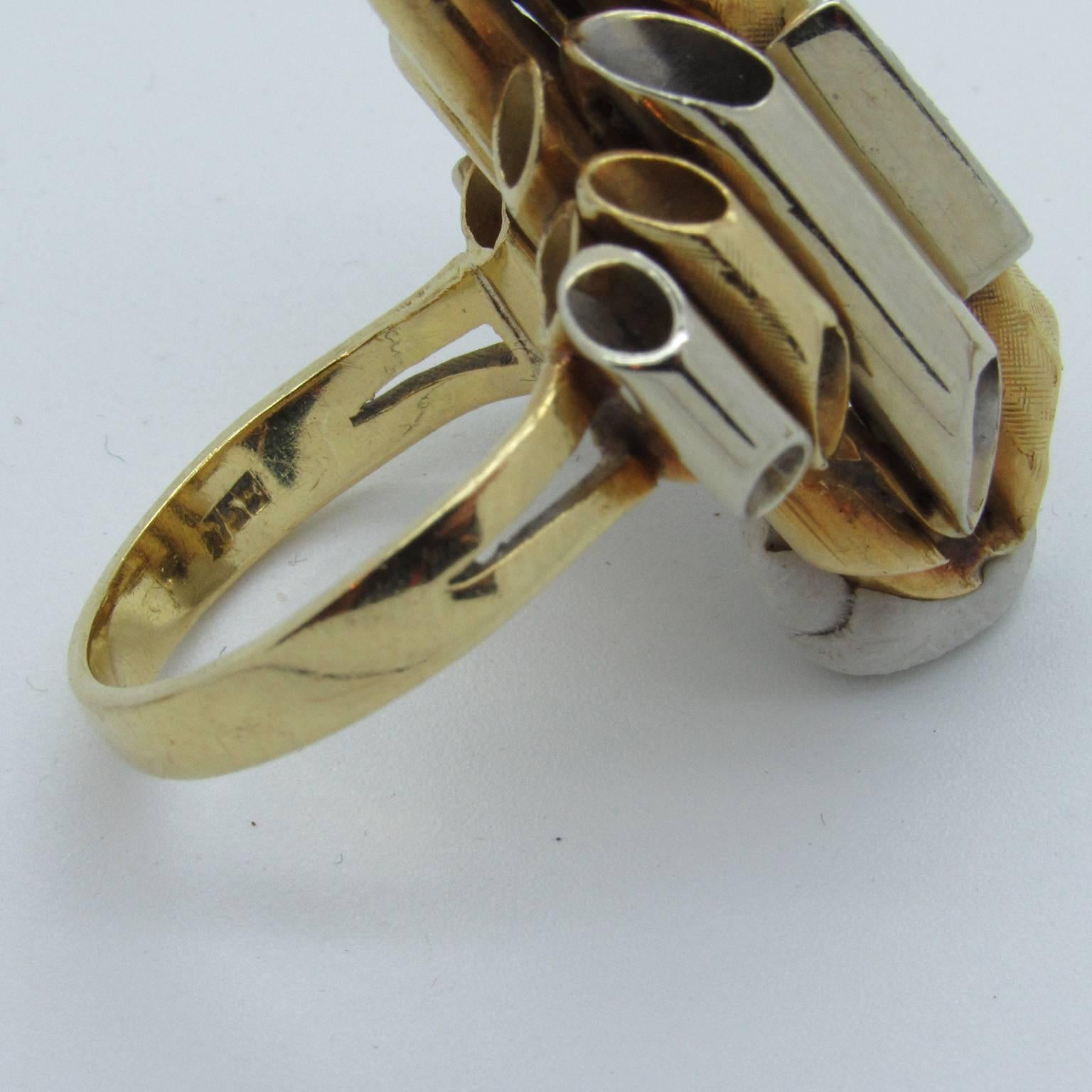 Women's 18kt Gold and Diamond Brutalist Ring, Earrings and Convertible Brooch For Sale