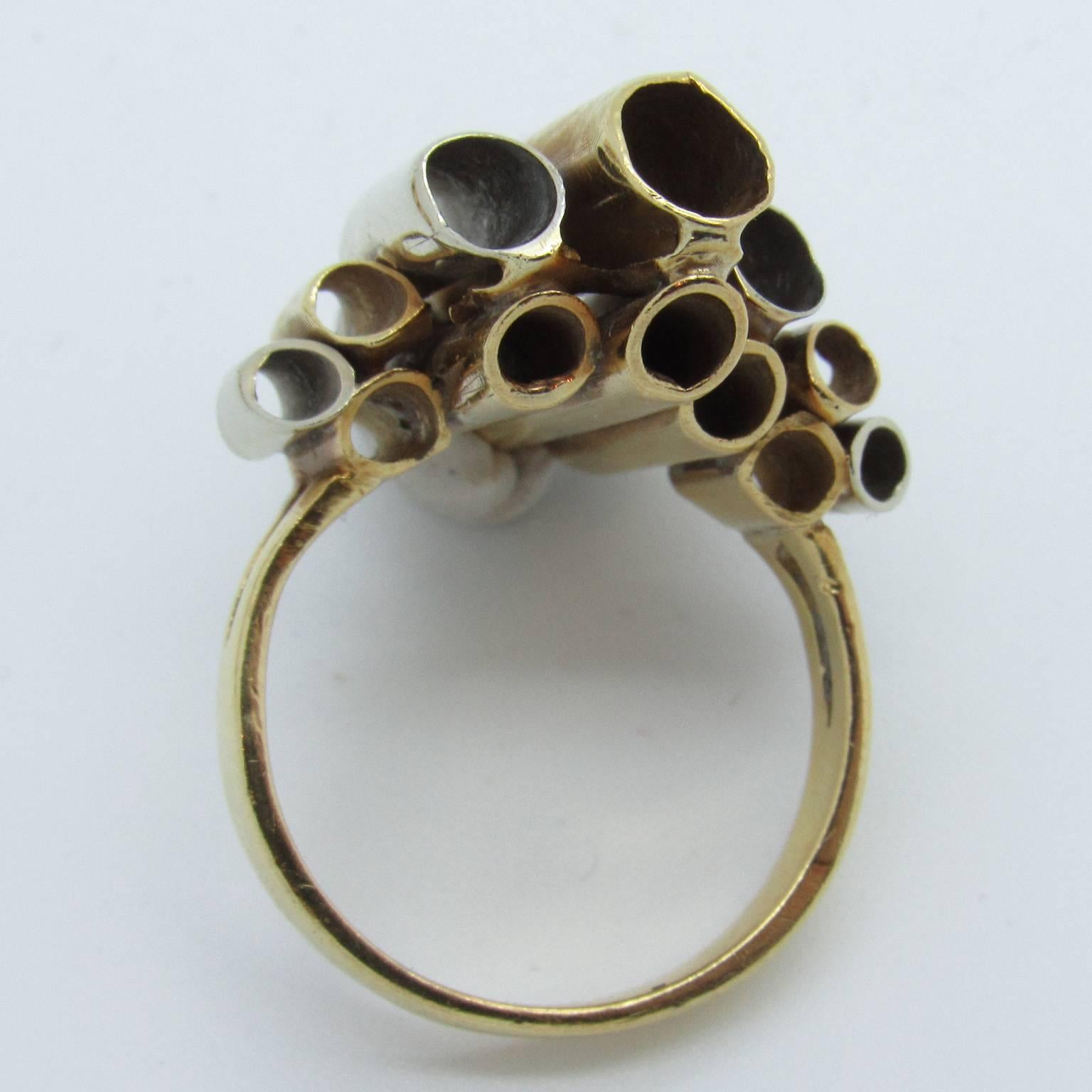 18kt Gold and Diamond Brutalist Ring, Earrings and Convertible Brooch In Good Condition For Sale In Concord, MA