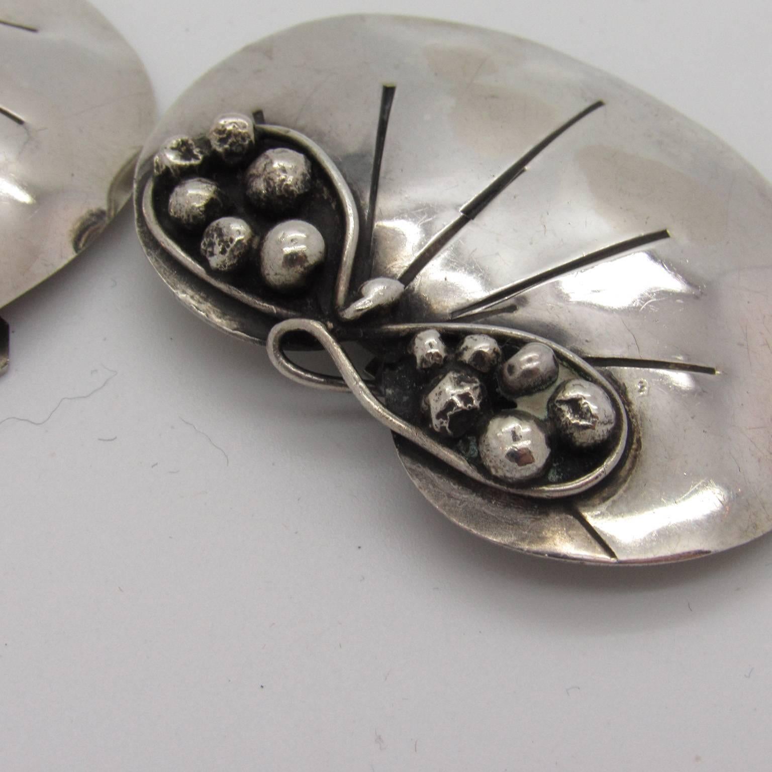 Pair of Mary Gage (American, 1898-1993) Sterling Silver Lily Pad Brooch Clips, each signed 