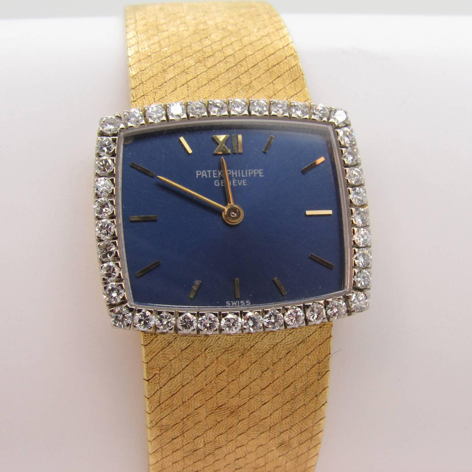 Round Cut Patek Philippe Ladies Yellow Gold Diamond Wristwatch