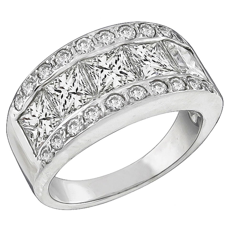 3.31 Carat Princess Cut Diamond Gold Ring