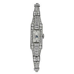 Lady's Platinum and Diamond Art Deco Bracelet Watch cira 1920s 9