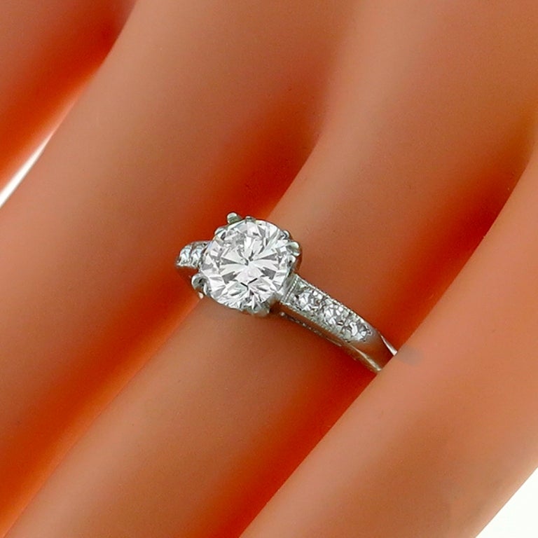 Round Cut 1.05ct. Diamond GIA  Cert Platinum Engagement Ring For Sale