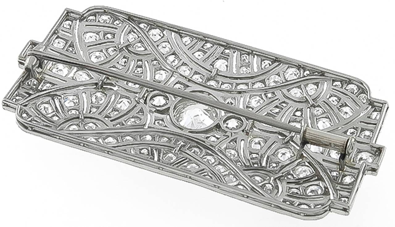 Art Deco Old Mine Cut Diamond Platinum Pin For Sale at 1stDibs