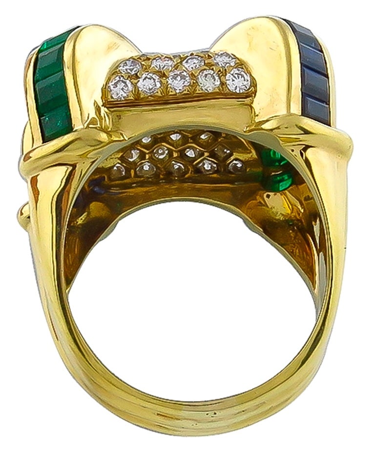 Women's Charles Krypell Emerald Sapphire Diamond Ring