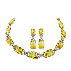 Citrine Diamond Gold Necklace and Earrings Set