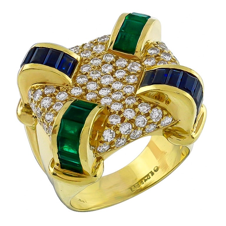 Charles Krypell Emerald Sapphire Diamond Ring