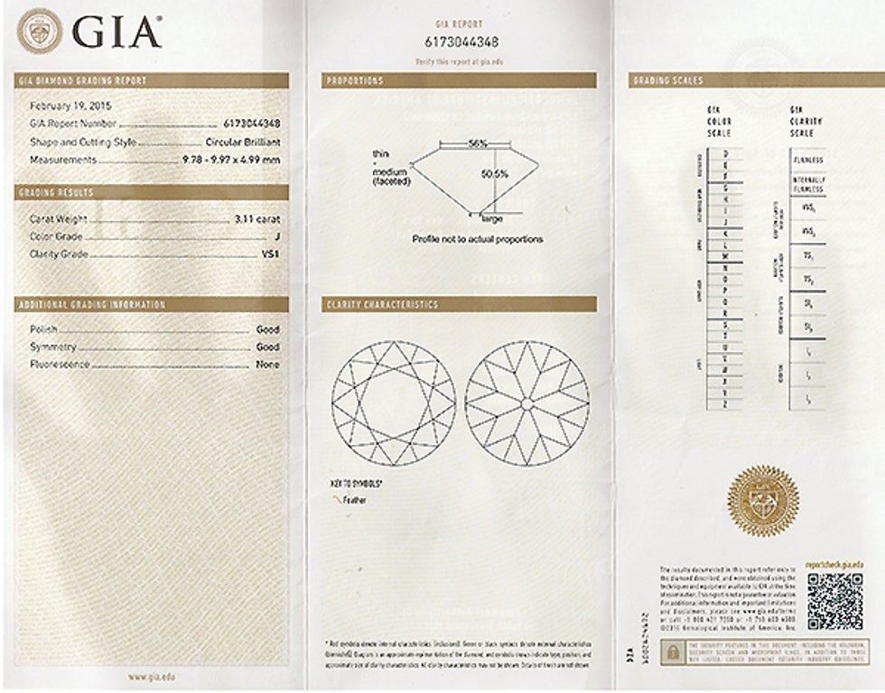 Bague de fiançailles ancienne avec diamant certifié GIA de 3,11 carats Neuf - En vente à New York, NY
