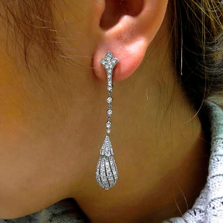 Women's Old Mine Diamond Platinum Drop Earrings