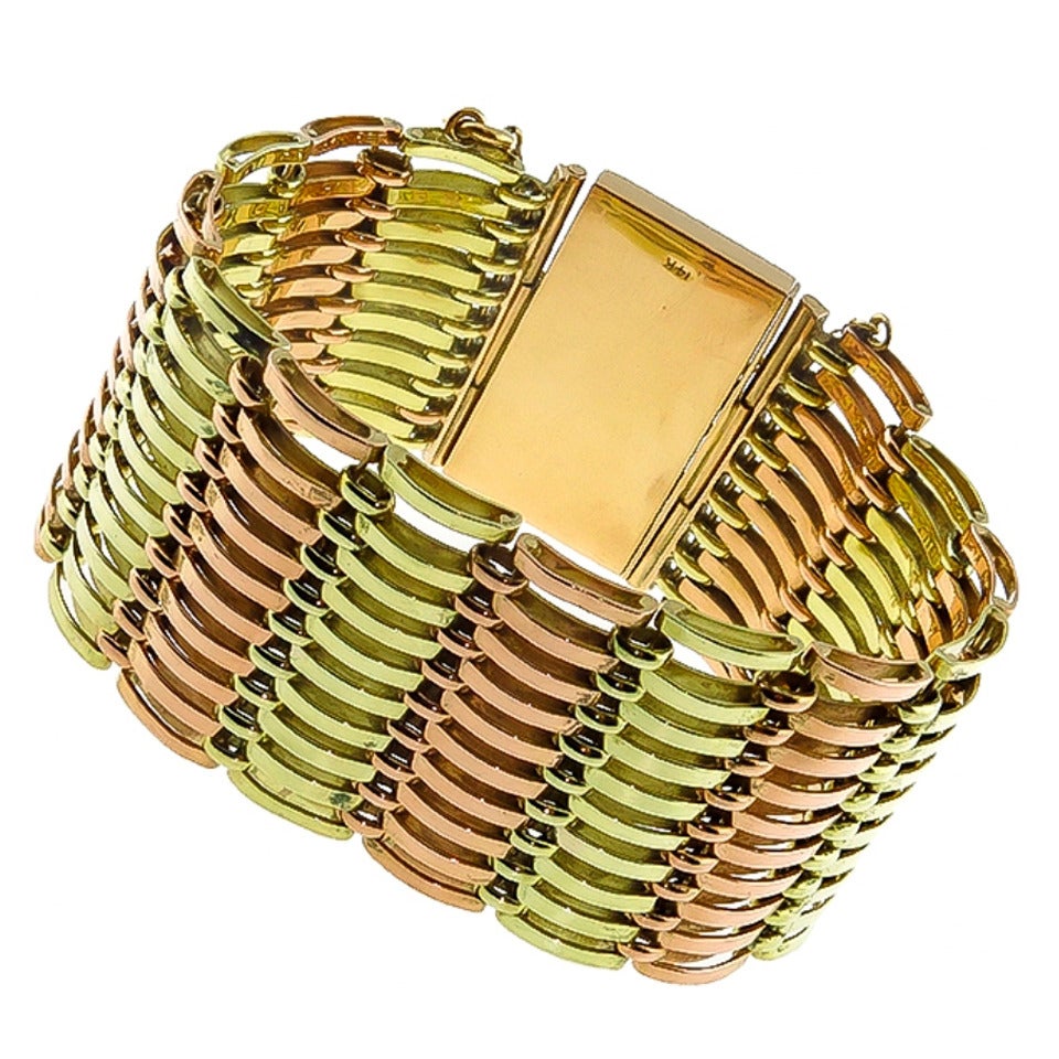 Retro Two Tone Gold Bracelet For Sale
