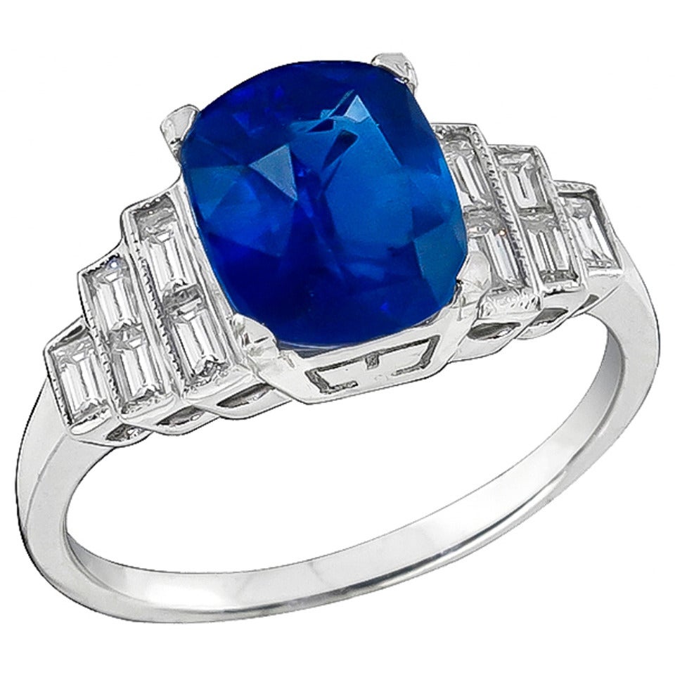 2.98 Carat GIA Cert Natural No Heat Sapphire Diamond Gold Engagement Ring