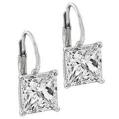 4.04 Carat GIA Certified Princess Cut Diamond Gold Earrings 6