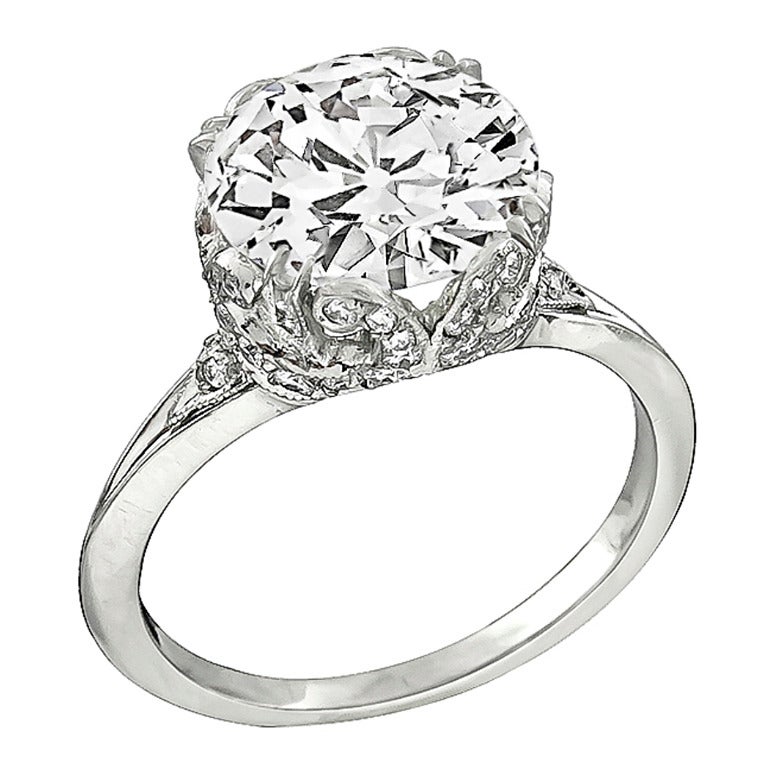 Bague de fiançailles ancienne avec diamant certifié GIA de 3,11 carats