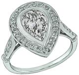 1.08 Carat GIA Cert Pear Shape Diamond Platinum Halo Engagement Ring