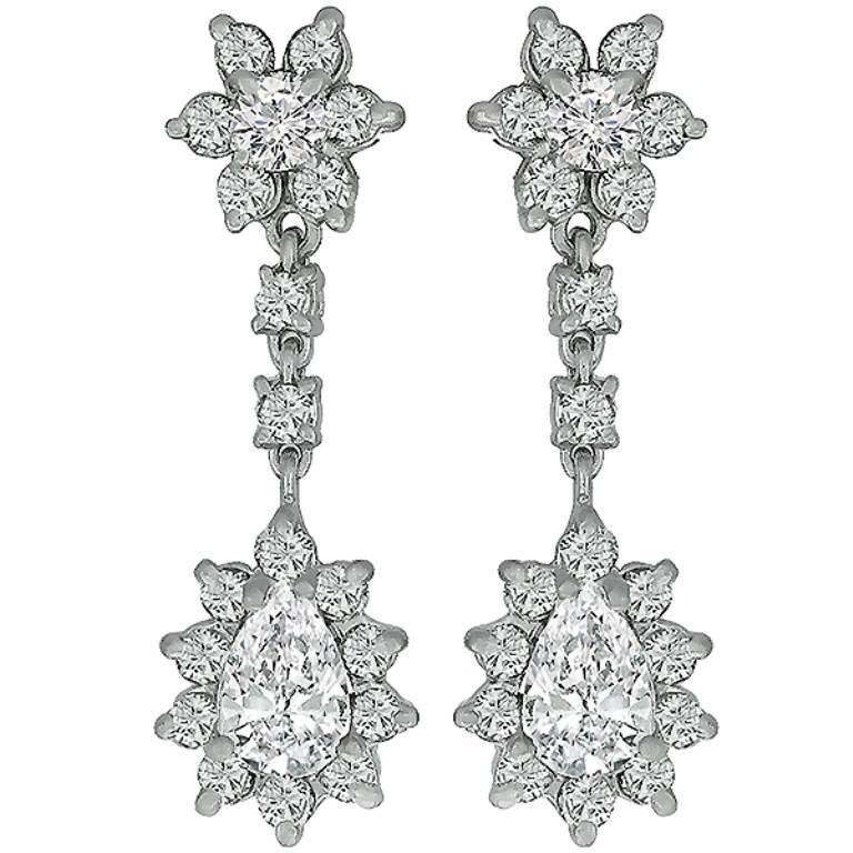 Diamond Gold Drop Earrings, circa 1960 at 1stDibs