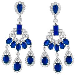 Striking Sapphire Diamond Gold Chandelier Earrings 8