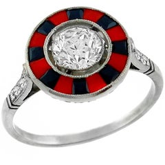 0,64 Karat GIA zertifizierter Diamant Koralle Onyx Platin Verlobungsring