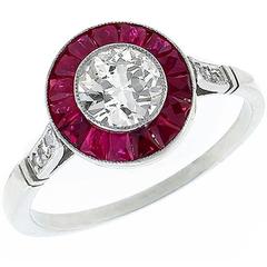 Vintage Charming .59 Carat GIA Cert Diamond Ruby Halo Engagement Ring