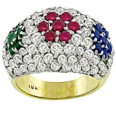 Diamond Ruby Emerald Sapphire Gold Cluster Ring 2