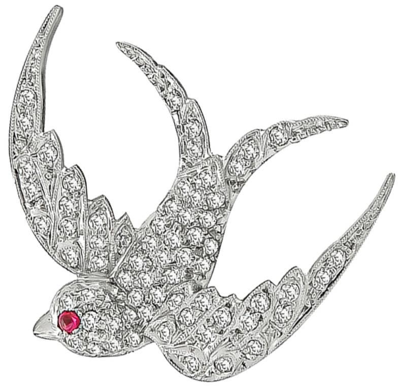 Edwardian Diamond Platinum Bird Pin Brooch