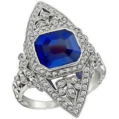 Vintage 4.39 Carat Sapphire Diamond Cluster Ring