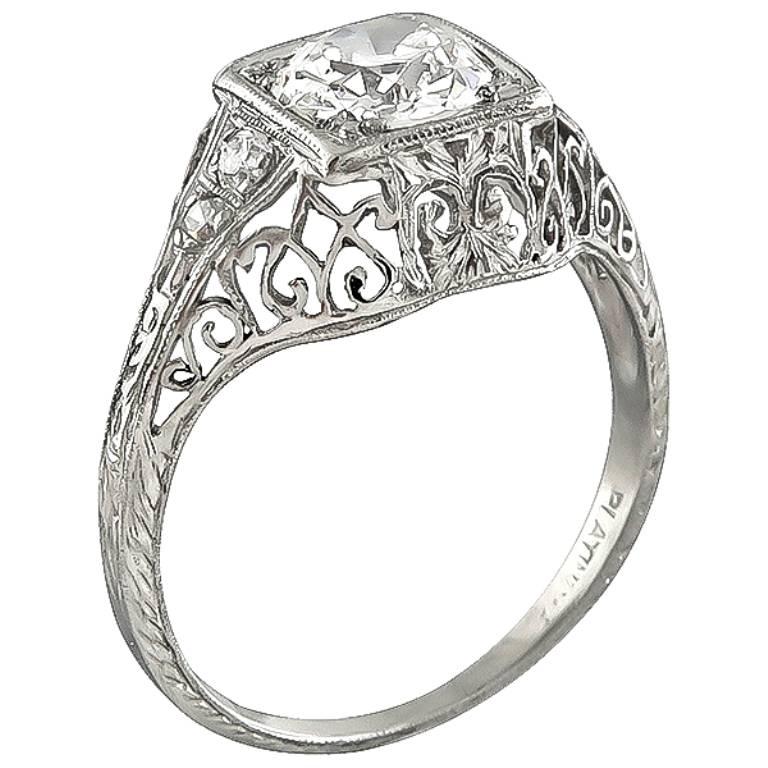 Edwardian GIA 1.00 Carat Diamond Platinum Engagement Ring