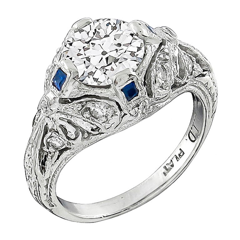 Art Deco 1,05 Karat Platin-Verlobungsring mit GIA-zertifiziertem Diamant