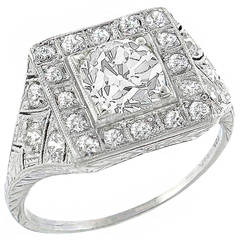 Art Deco 1.24 Carat GIA Cert Old Mine Cut Diamond Platinum  Ring