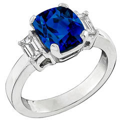 3.44 Carat GIA Cert No Heat Sapphire Diamond Platinum Engagement Ring