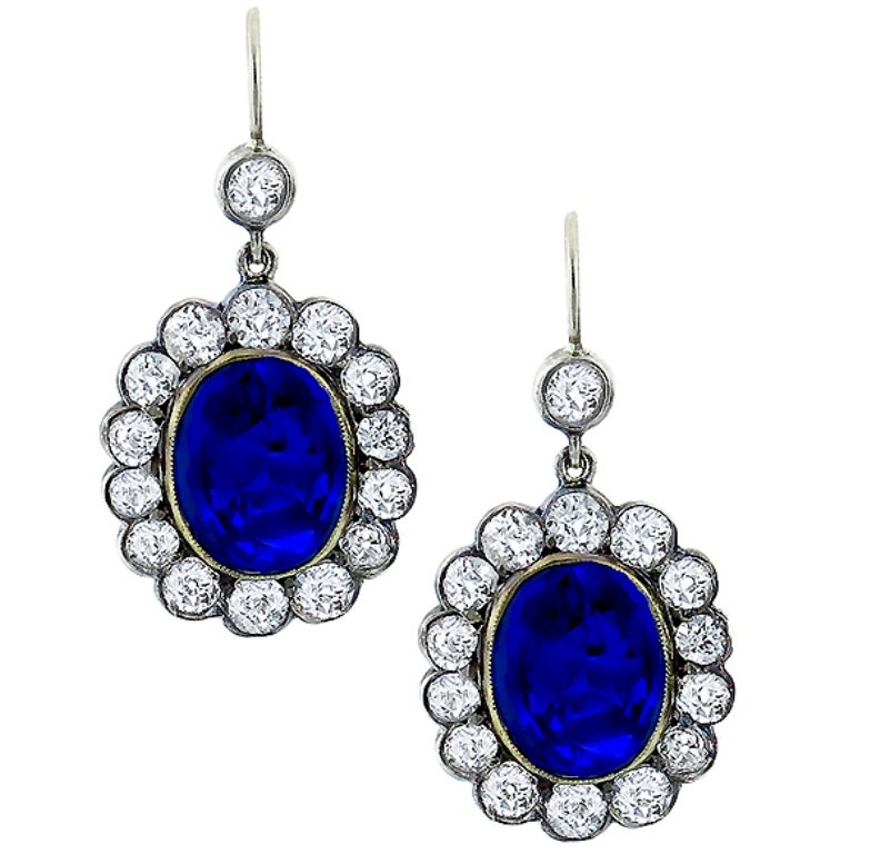 Sapphire Diamond Cluster Earrings In New Condition For Sale In New York, NY