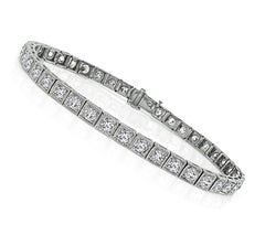 Art Deco Platinum Bracelet with 6.00ct Old Mine Cut Diamonds