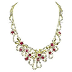AGL Certified 18k Yellow Gold Ruby Diamond Necklace, 18.00ct Rubies