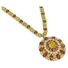 14k Yellow Gold Pendant Necklace with 35ct Sapphires & 7ct Diamonds