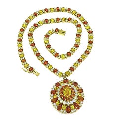 14k Yellow Gold Pendant Necklace with 35ct Sapphires & 7ct Diamonds