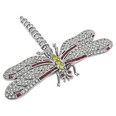 3.00ct Diamond 0.75ct Fancy Yellow Diamond Ruby 18k Gold Dragonfly Pin