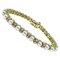 Estate 14k Yellow Gold Pearl and Diamond Bracelet, 1.75ct G VS Clarity