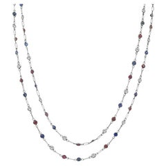 2.40ct Diamond 3.00ct Sapphire 3.00ct Diamond Platinum Chain Necklace