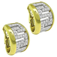 Boucles d'oreilles en or jaune et blanc 18 carats bicolore, serties d'un diamant de 2,00 carats