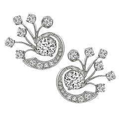 1940s Old Mine Cut Diamond Platinum Earrings 3