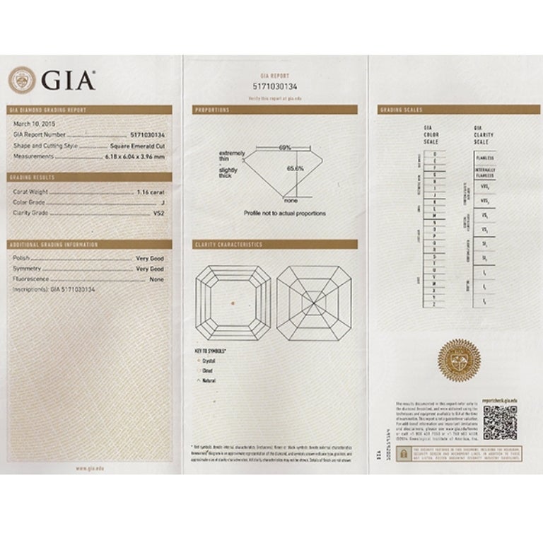 Anello di fidanzamento in oro con diamante taglio Asscher certificato GIA da 1,16 carati In condizioni Nuovo in vendita a New York, NY