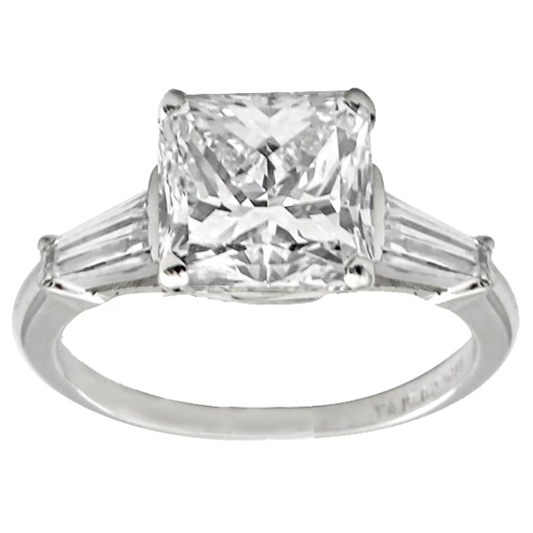 3.38 Carat Princess Cut Diamond Platinum Engagement Ring In New Condition For Sale In New York, NY
