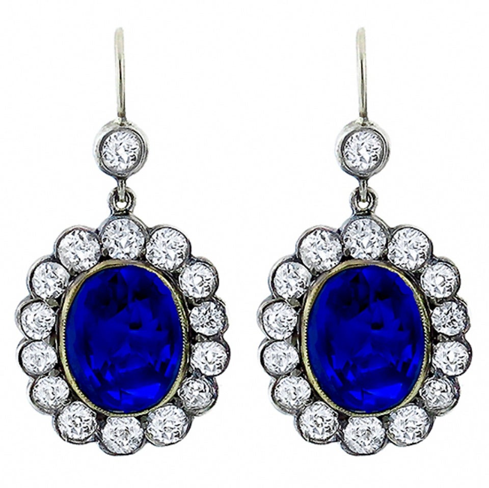 Sapphire Diamond Cluster Earrings For Sale