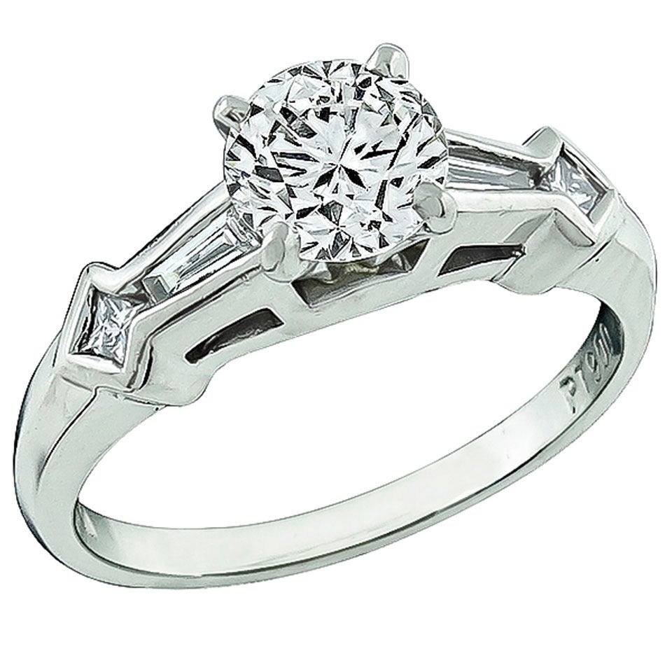 GIA Cert 1.02 Carat Diamond Platinum Engagement Ring For Sale