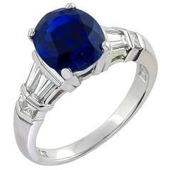 3.08 Carat GIA Cert No Heat Sapphire Diamond Platinum Engagement Ring
