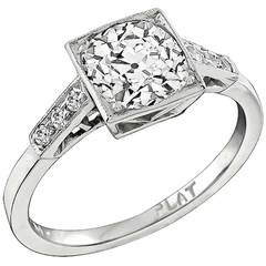 Antique 1.61ct. Old Mine Cut Diamond Platinum Engagement Ring