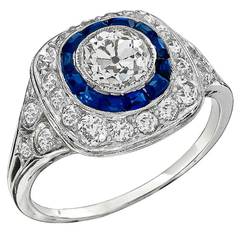 1.10 Carat Sapphire Diamond Platinum Engagement Ring