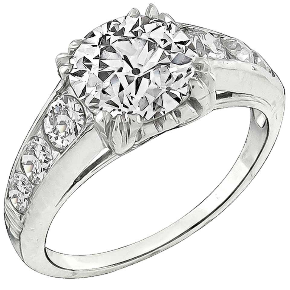 2.20ct. Old European Cut Diamond Platinum Engagement Ring For Sale